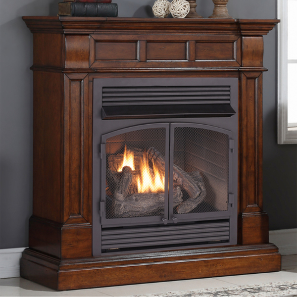 Duluth Forge Dual Fuel Ventless Gas Fireplace With Mantel - 32,000 Btu, T-Stat. DFS-400T-2AC